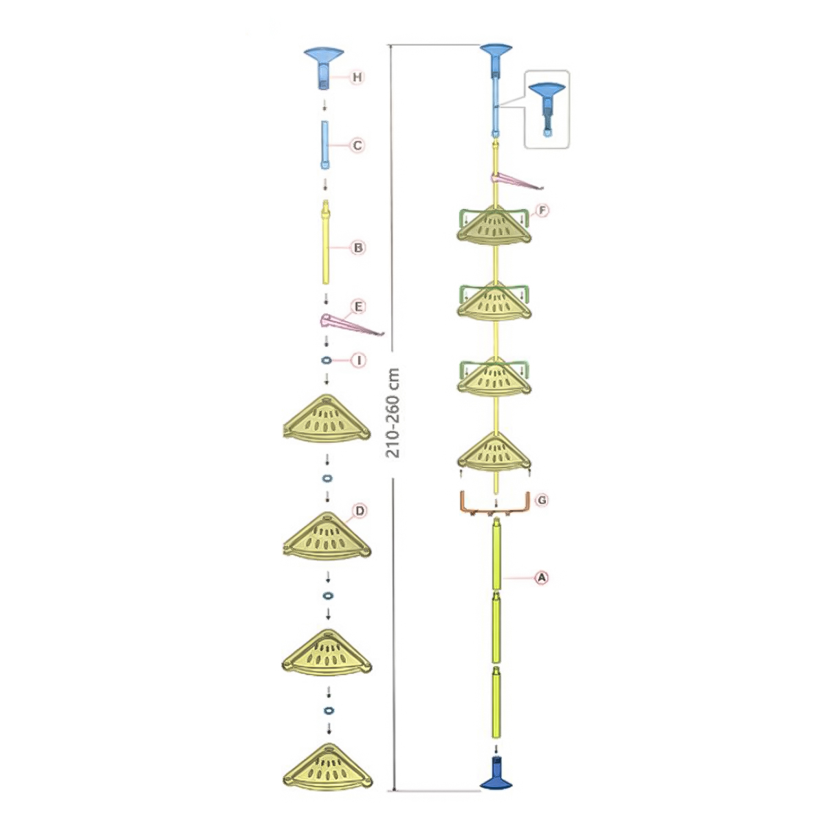 Raft de Baie cu 4 Polite, 260 cm - 2