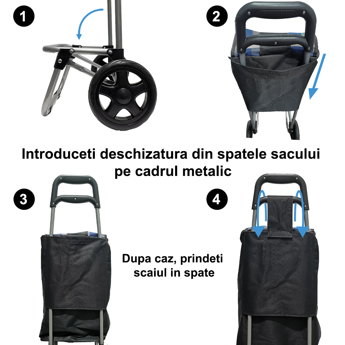 Carucior de Piata Pliabil, 37 L, 2 Roti - 7